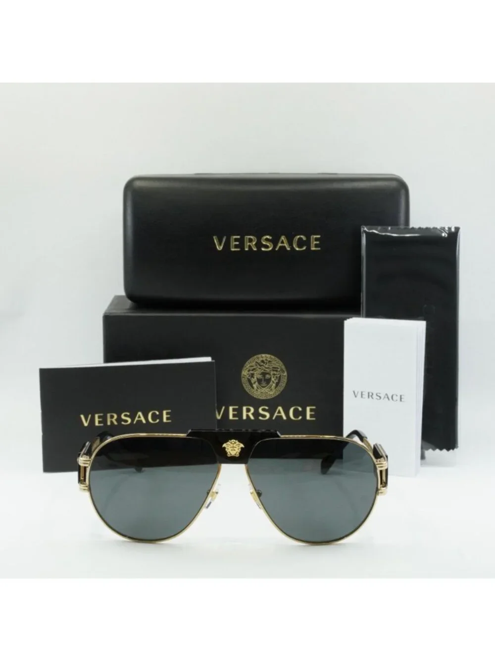 Versace VE2252 100287 Unisex Aviator Sunglasses – Gold / Grey